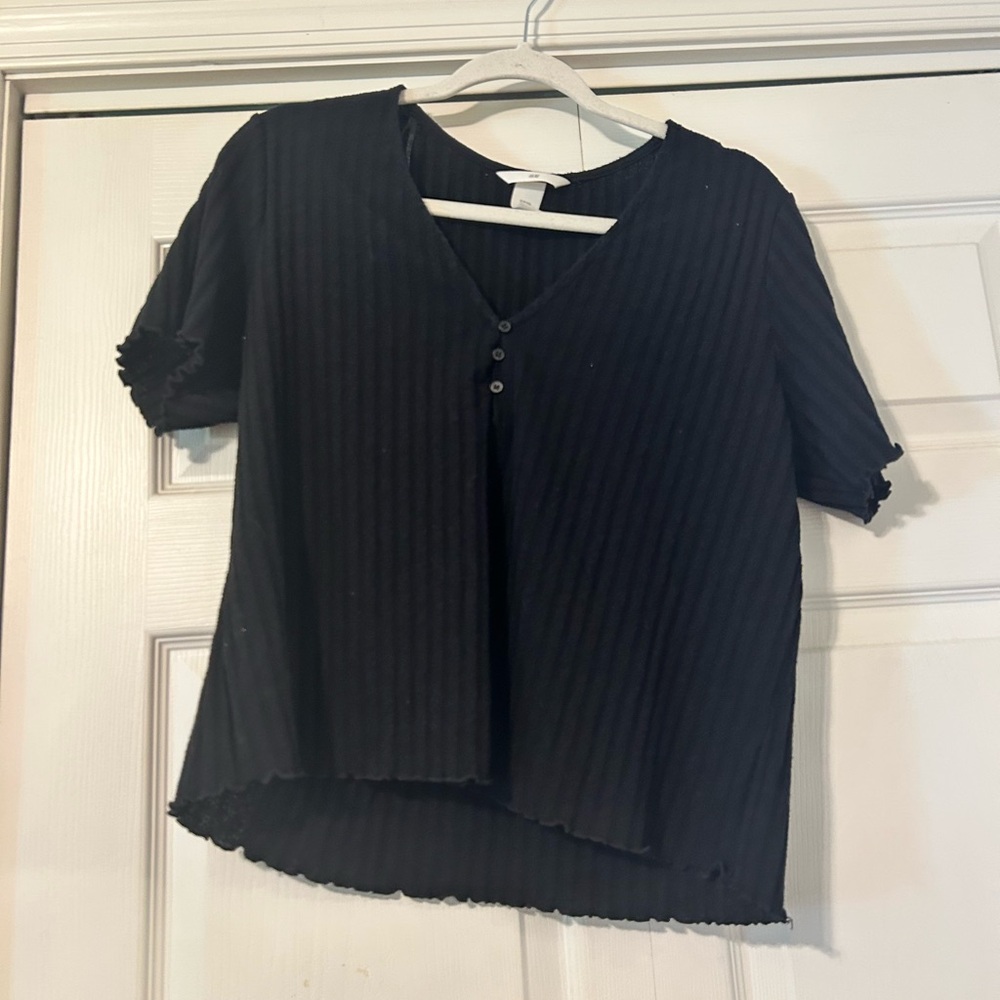 H&M Black Ribbed Asymmetrical Blouse